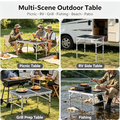 Mesa de camping plegable HOMGEN GK331 con 3 alturas, mesa portátil para picnic exterior con tablero MDF, ligera 2.25kg, resistente 66lbs para picnic, playa, RV y trabajo interior miniatura 5