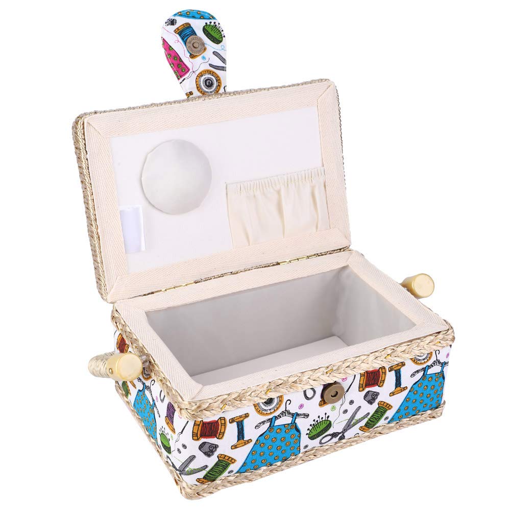 Sewing Basket, Sewing Box Organizer Built In Needle Pad Fabric Craft Handmade Sewing Basket Thread Needle Storage Box Organizer Flower Printed Sewing Storage Box for Sewing