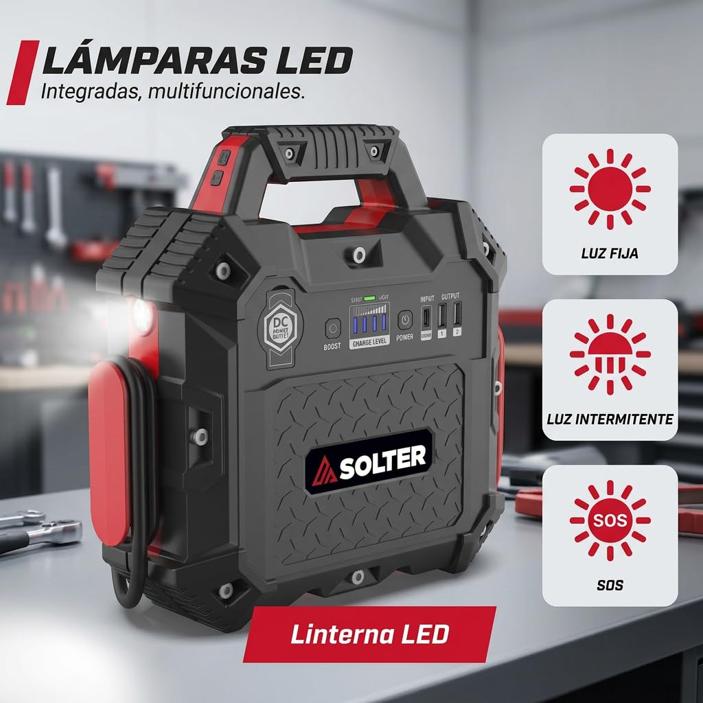 Solter Lithium LT-35 12V Pro Arrancador de Batería 1500A | 32000mAh, Para Coche Diésel y Gasolina, Powerbank USB-C, Modo BOOST