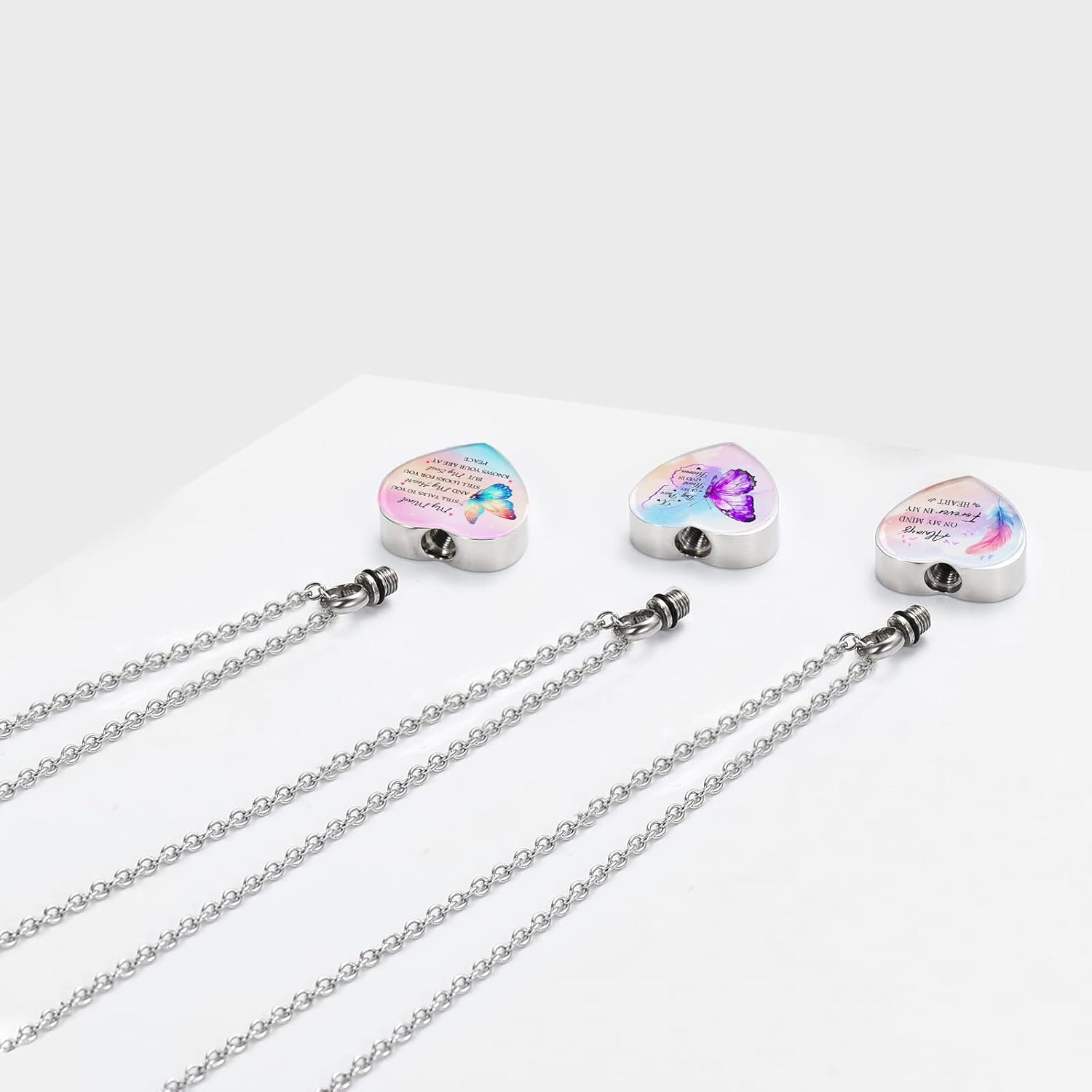 RIPFEVURN 3pcs Cremation Jewelry Heart Butterfly Urn Necklaces for Ashes for Women Stainless Steel Glass Urn Locket for Human Ashes Holder Memorial Keepsake Pendant - Image 6