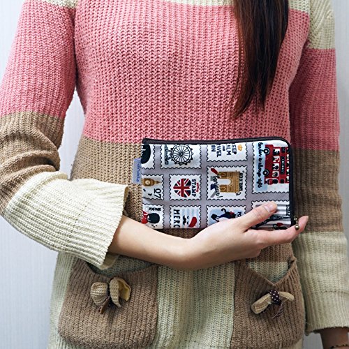 Image of Taianda Women Phone Wristlet Wallet Pouch, Dual Slots (Stamp Pattern Gray)