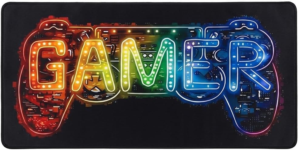 Large Gamer Desk Mat RGB Neon Style, XL Extended Mouse Pad Non-Slip Rubber Base Waterproof Desk Pad Protector for Gaming & Office