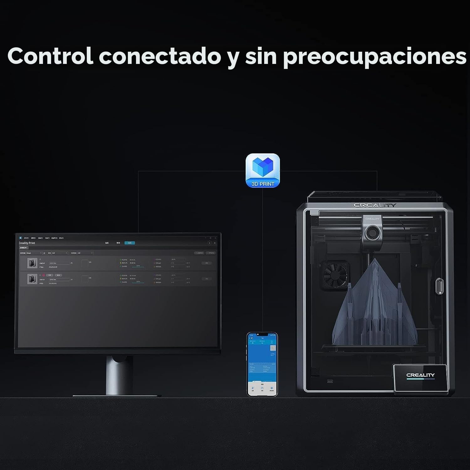 Creality K1 Impresora 3D 600mm/s Ultra Rápida Velocidad de Impresión, Impresora Inteligente con CPU Dual Core 1.2 GHz, Impresora 3D DIY LCD Auto Nivelación