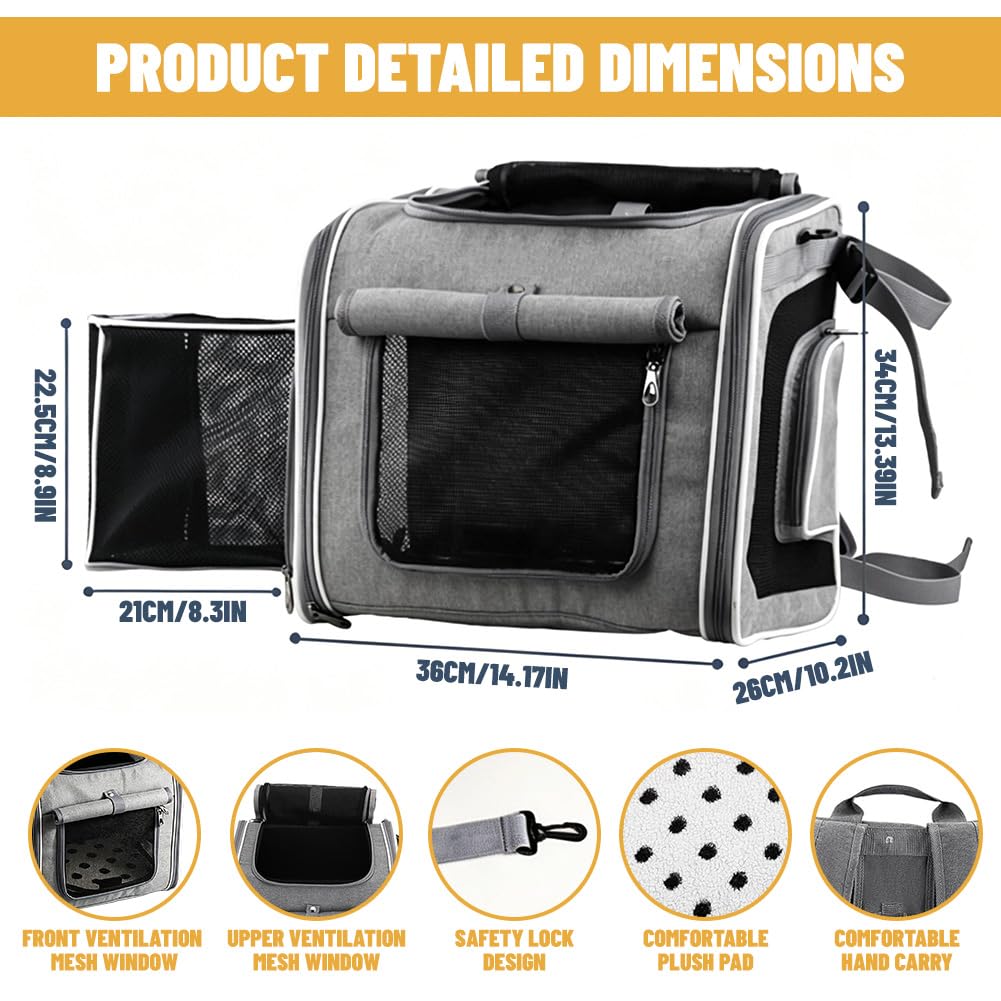 Panier de vélo pour chien avant 4 en 1, sac à dos extensible pour chien, panier de vélo pour chien, gris, sac de voyage pliable avec 4 fenêtres en maille et 4 portes ouvertes, panier de vélo pour