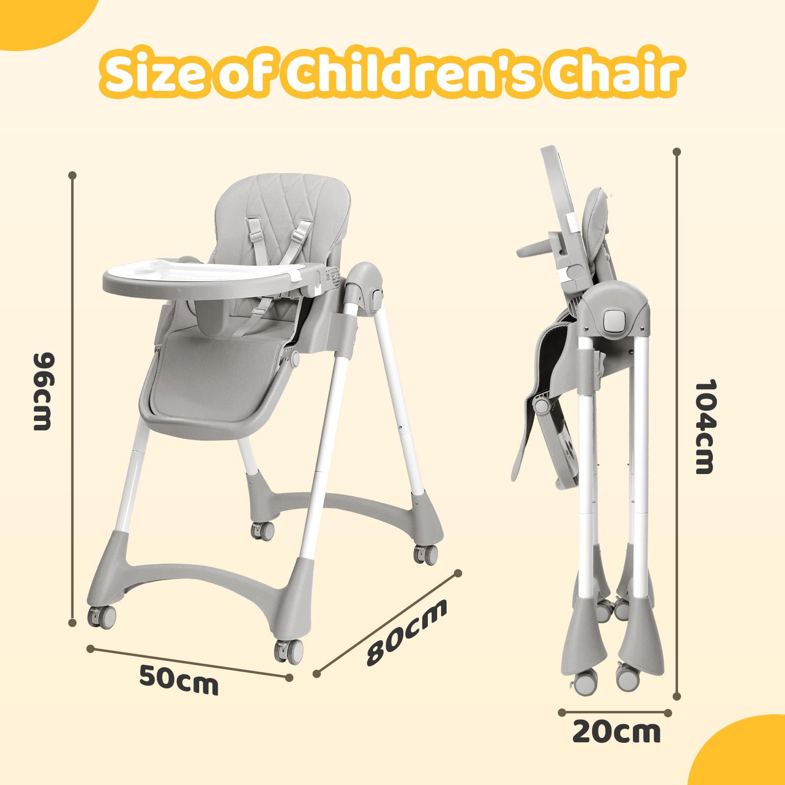 BONNLO Chaise Haute Bébé Évolutive, 6 Mois - 3 Ans (max. 15 kg)，Chaise de Nourriture Bebe Pliable, Siege Pliante, Siege d'Appoint Bébé, Avec Plateau, Repose-pieds, Réglable, Naissance (Gris)