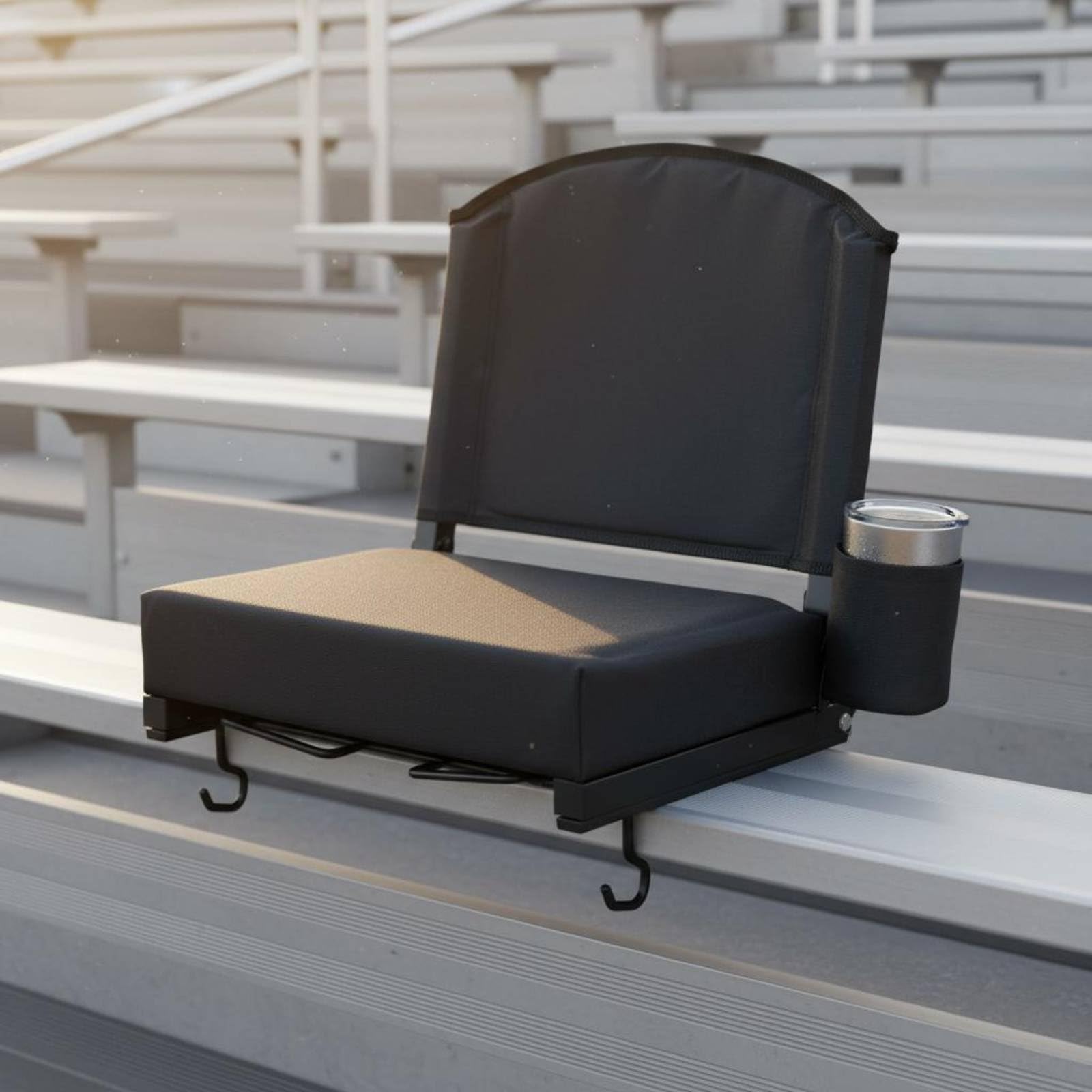 Sedia da Gradinata Pieghevole Tessuto Oxford 600D Seggiolino da Stadio Imbottito Imbottitura Spessa Sedia Campeggio senza Gambe per Pesca, Nero