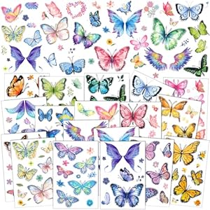72sheets Glitter Butterfly Temporary Tattoos Sticker for Women Eye Face Makeup Decoration, Fairy Wings Body Art Shiny Butterflies Waterproof Fake Tattoos for Festival Party Eye Decor, 684pcs