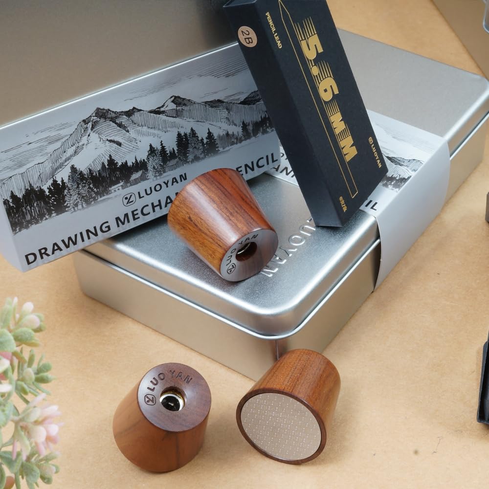 Rosewood Clutch-Bleistift, 5,6 mm, Minenhalter, Geschenk-Set mit Spitzer und Box mit Minen, molliger, achteckiger Schaft aus Holz, Skizzier- und Zeichenstift für Künstler (rotes Rosenholz, achteckiger
