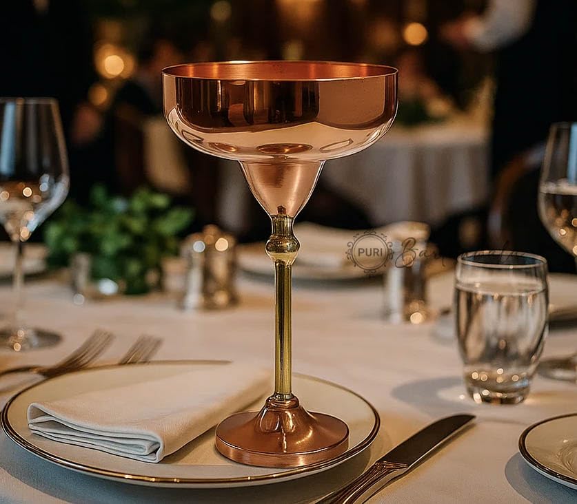 PURI BARTANWALA - Pure Copper/Brass Margarita Glass - 250 ml (12 x 18 cm, 170 g) Set of 2 1