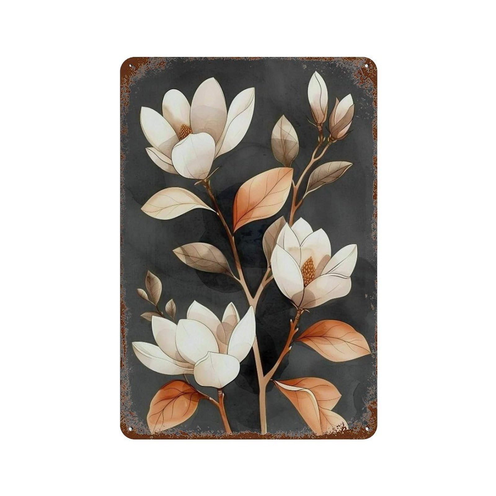 WIHYRTUI Soft Gradient Neutral Foliage Cream Orange Floral Motif 02 Wall Retro Iron Metal Tin Sign Vintage Art Poster Modern Home Cofffee Club Art Bar Shop Decor Style 30x20cm