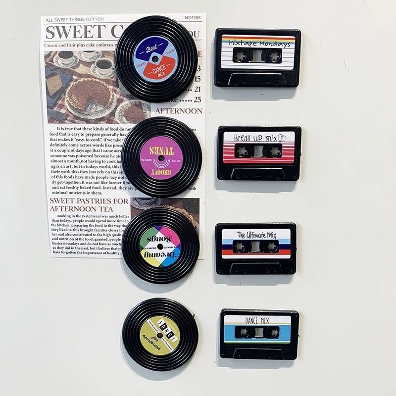 Set 8 imanes decorativos retro vinilo y cassette miniatura 5