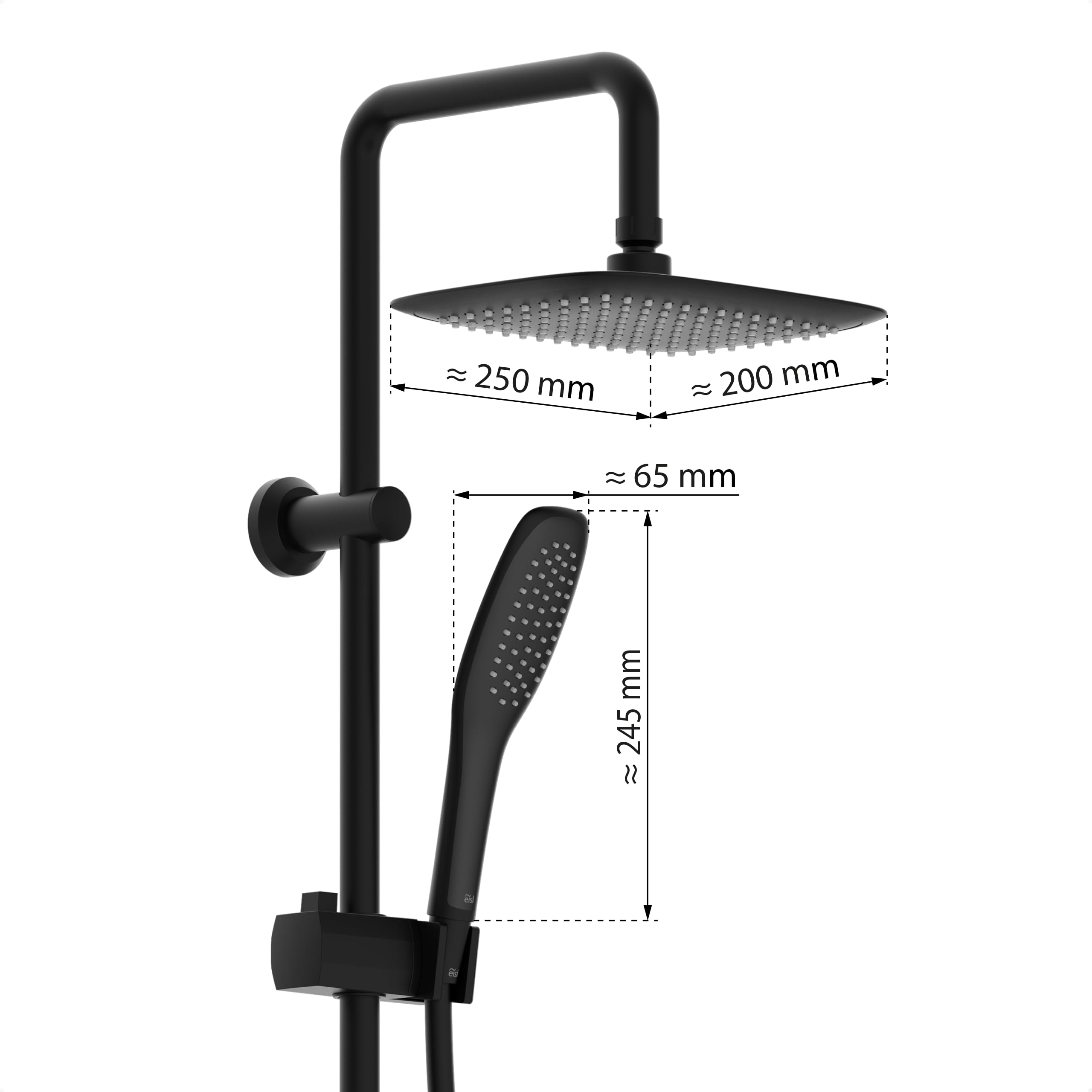 EISL Easy Fresh DX12006BL-A - Juego de ducha sin grifo (250 x 250 mm, sistema de ducha sin grifería 2 en 1, con ducha de lluvia grande (250 x 250 mm) y ducha de mano sin grifo para reequipar