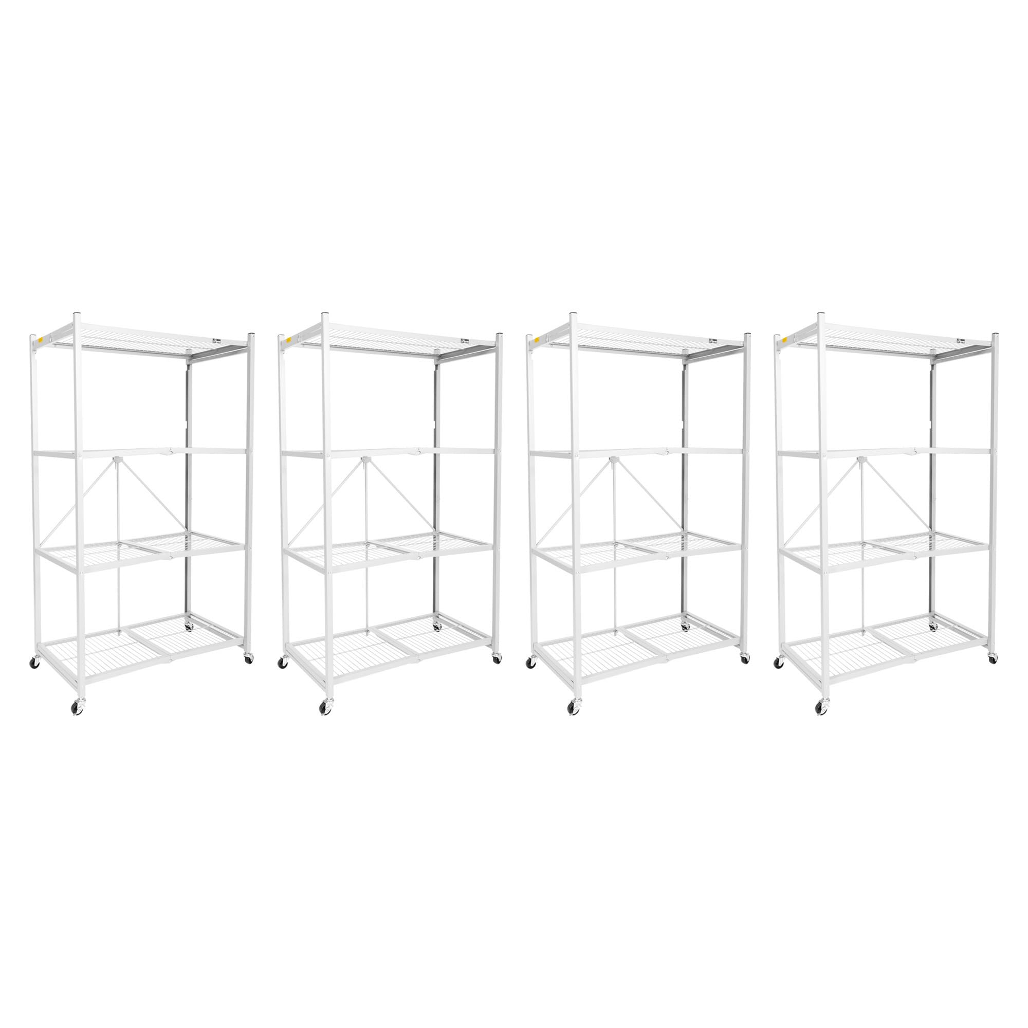 Origami 4-Pack R5 Storage Rack, 4-Tier Heavy-Duty Foldable Steel Shelf with Wheels, White