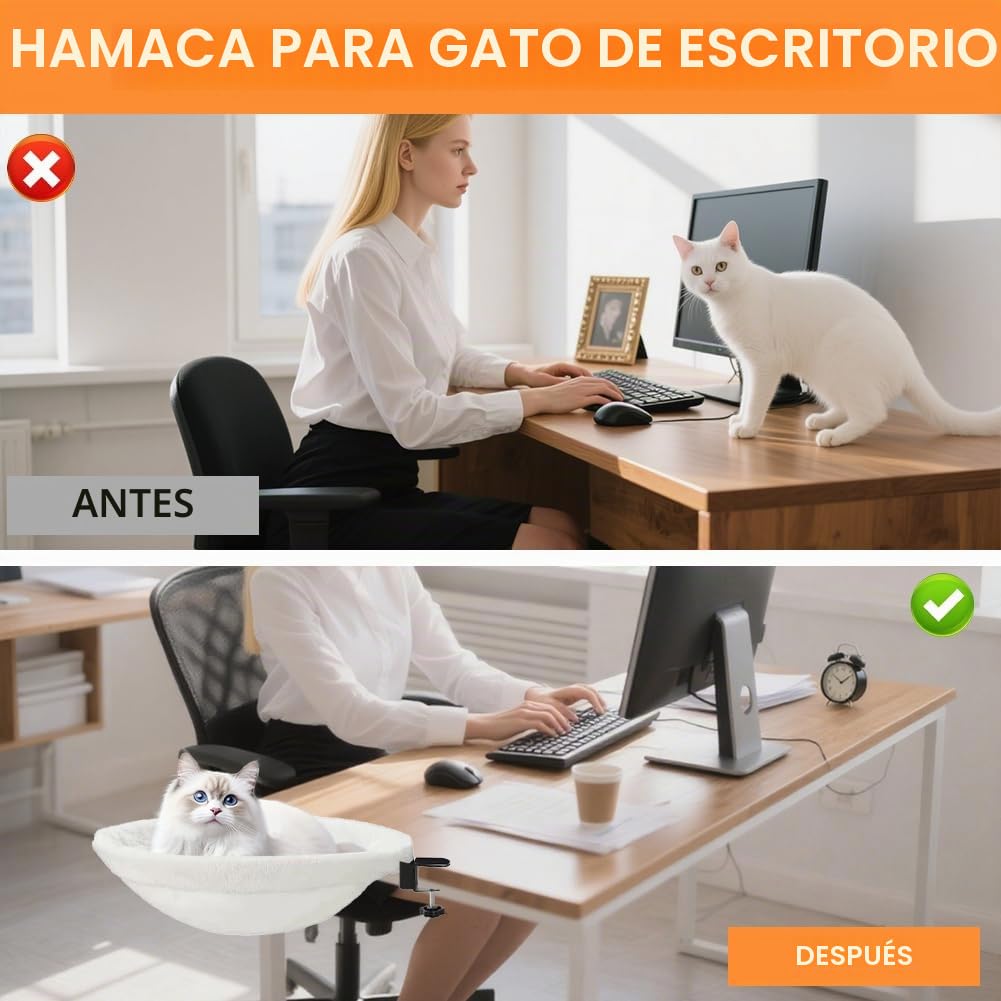 Cama para gatos para oficina, Hamaca suave, cama para gatos, lavable, hamaca para oficina en casa, 40 x 40 cm, carga máxima: 20 kg