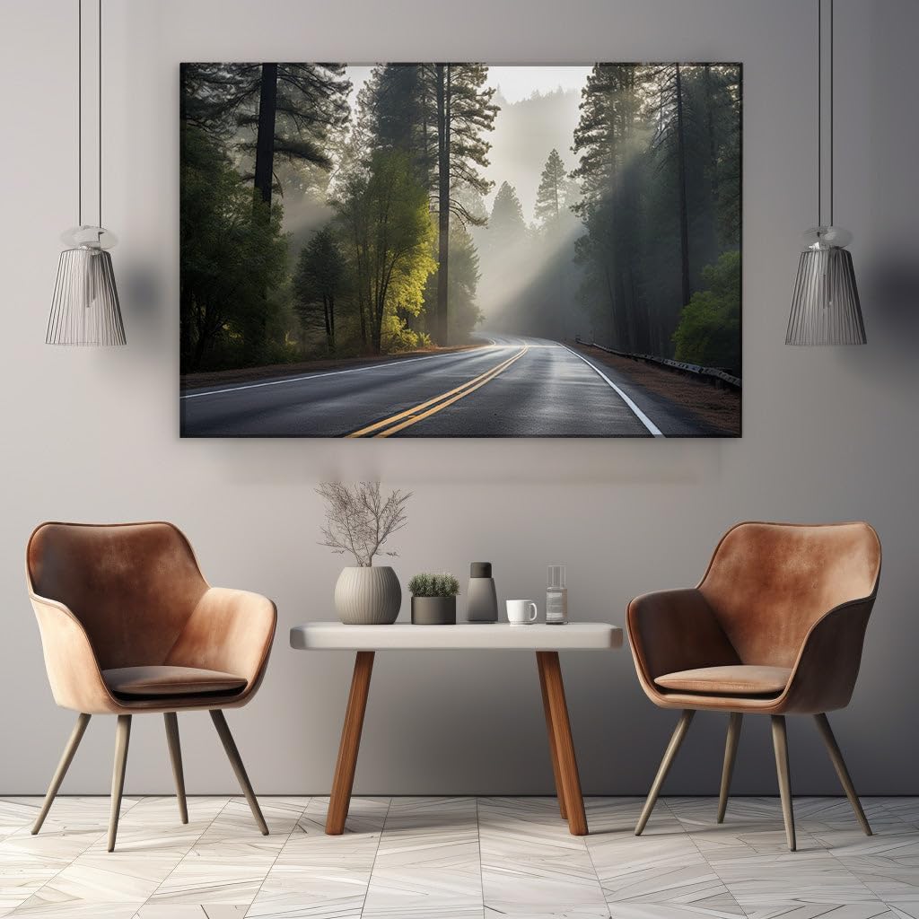 Canvas for Living room. Vanishing Roads into the Mist � The Enigmatic Journey Through Nature�s Hushed Pathways, 27 x 18 inch Canvas Wall Art - Contemporary Masterpieces - Modern Home Decor