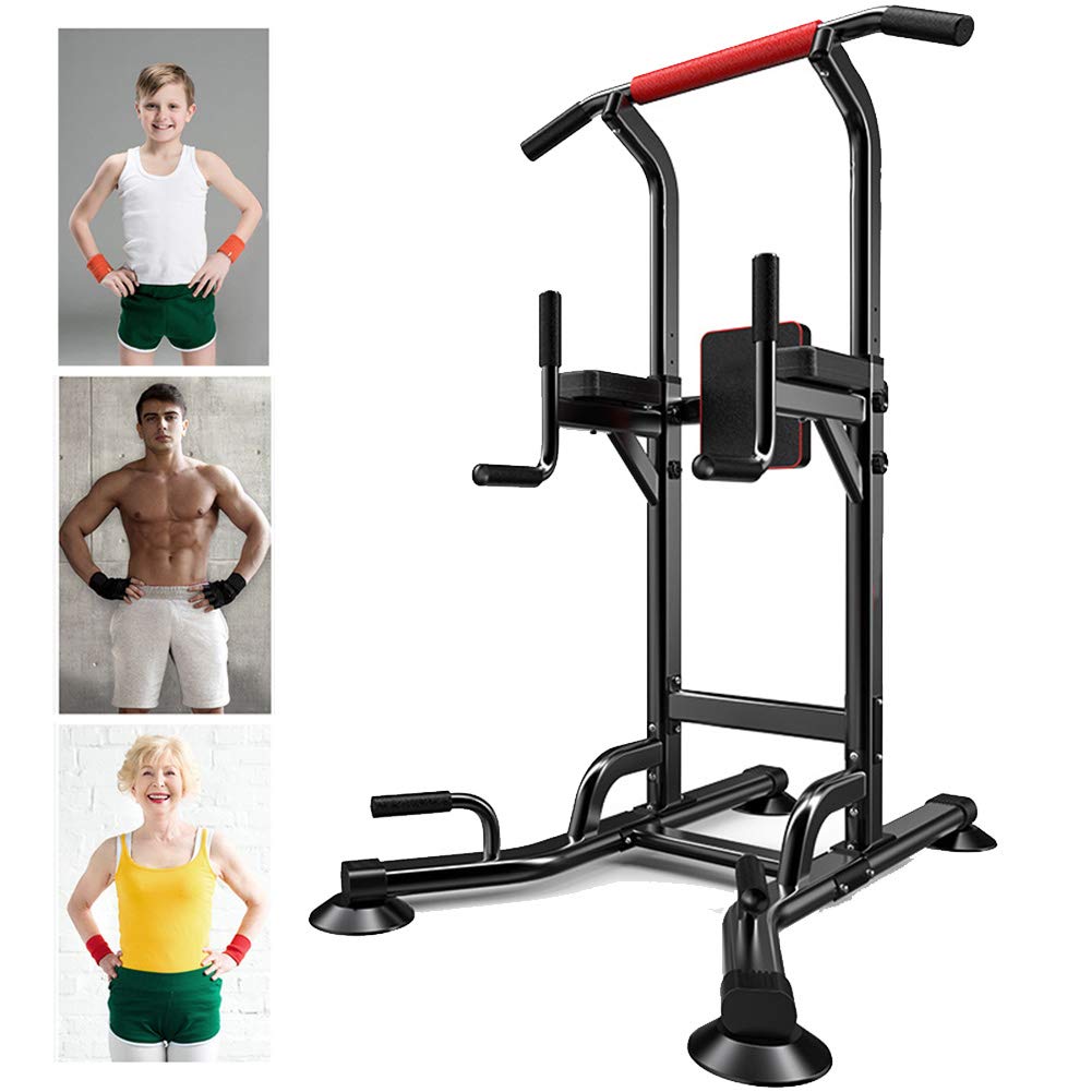 DAGUO Power Tower Pull Up Bar, Adjustable Height Pull Up & Dip Station Multi-Function Home Gym Strength Training Fitness Workout Station