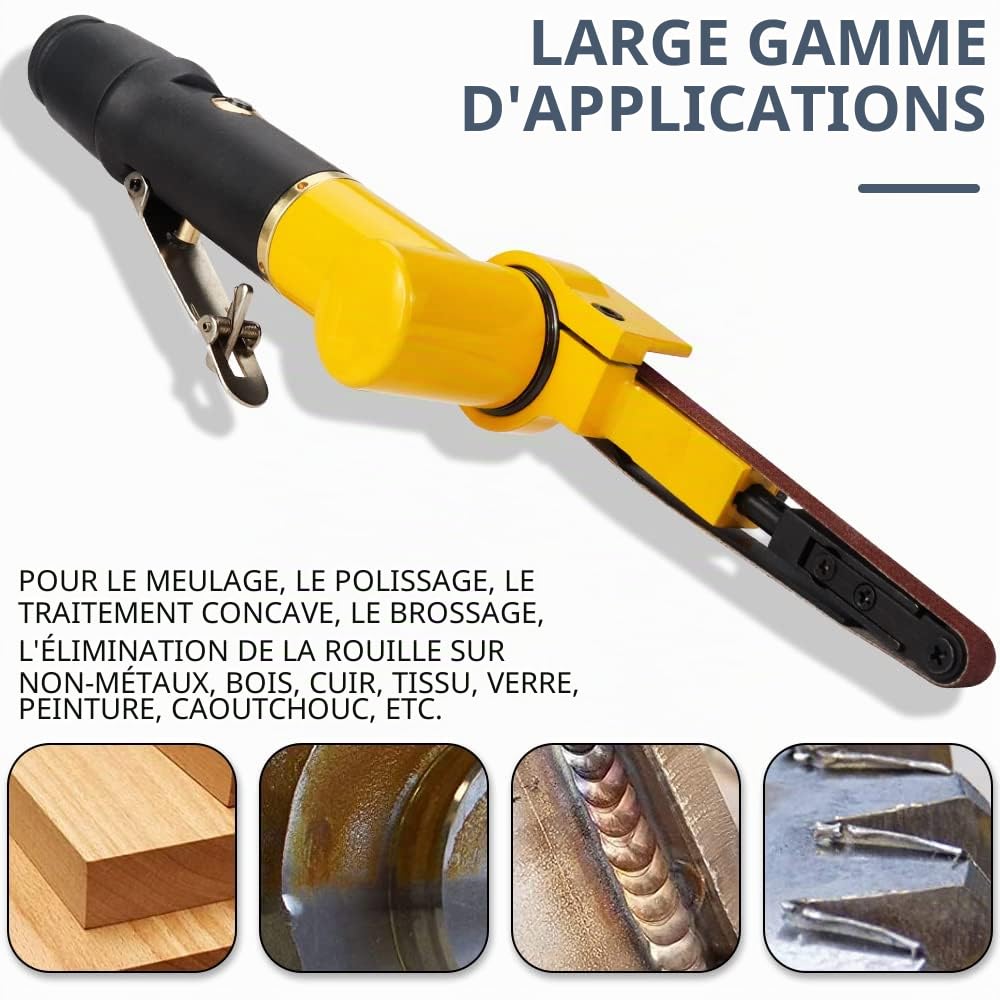 SI FANG Mini Ponceuse à Bande Pneumatique10x330mm14Pcs Abrasifs Bois Métal | Mini-ponceuse pneumatique permettant un ponçage précis dans les recoins étroits, destinée au polissage du métal et du bois