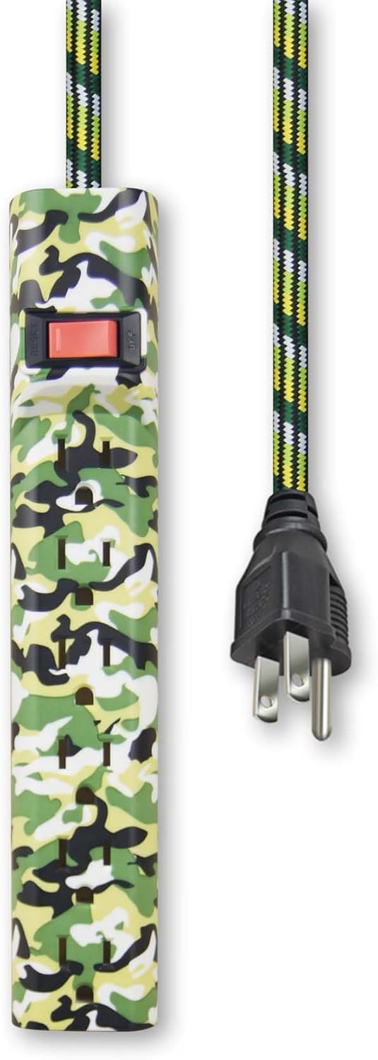 OSKOS Power Strip, 6 Outlets with 6FT Braided Cord, Built-in Circuit Breaker, UL Listed, Wall Mountable, Camouflage Green.