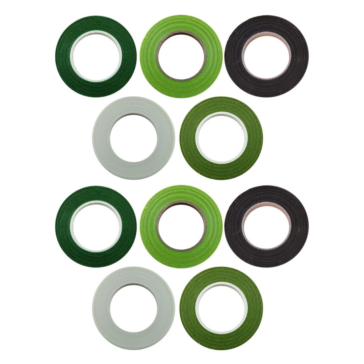 Alipis 10pcs Floral Stem Wrap Tape Paper Tape for Florists and Crafting with Deep Green Medium Green Coffee and White Colors for Bouquet and Flower Stem Wrapping