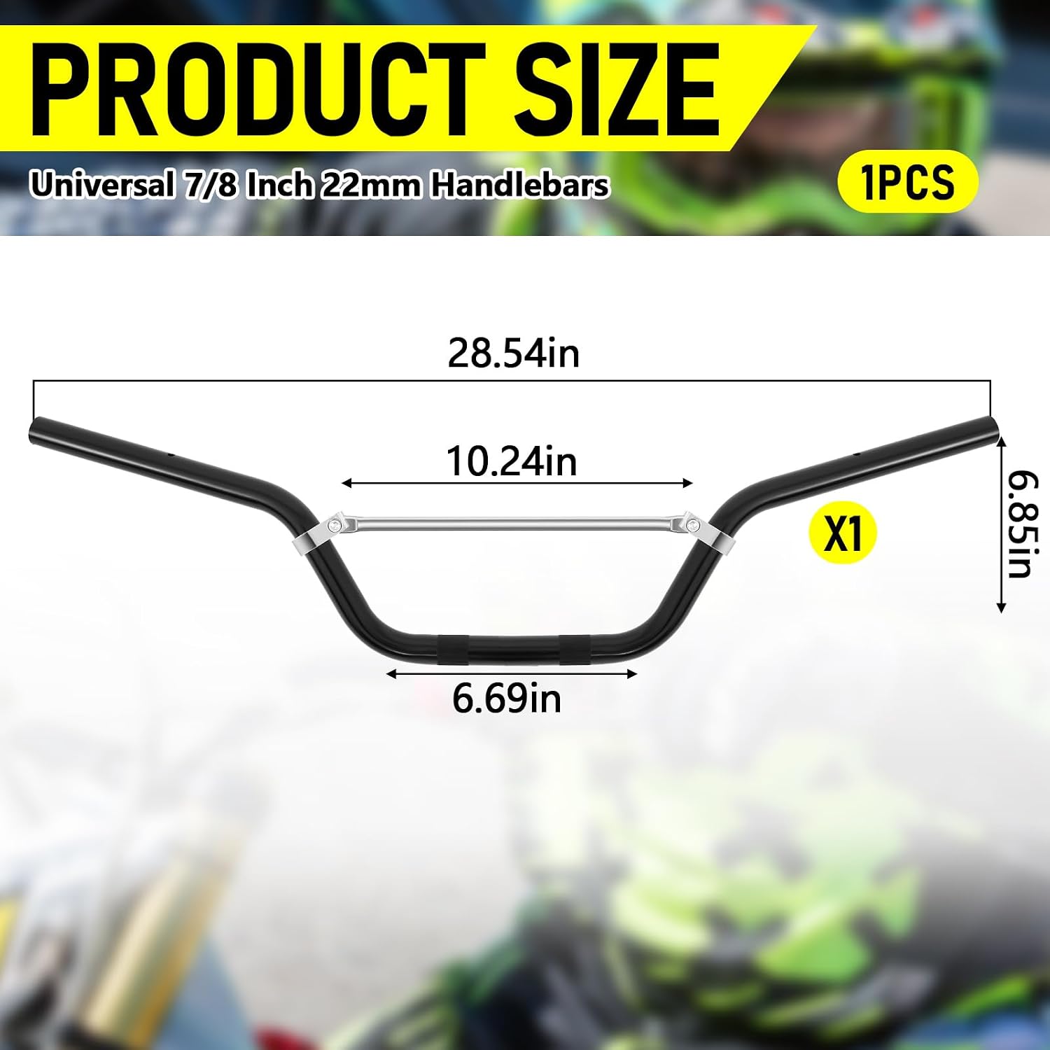 1 Pcs 7/8" 22mm Dirt Bike Handlebars Atv Motorcycle Handlebars for Motocross Atv Dirt Bike, Black (Mid Rise Drag Bar with Crossbar)