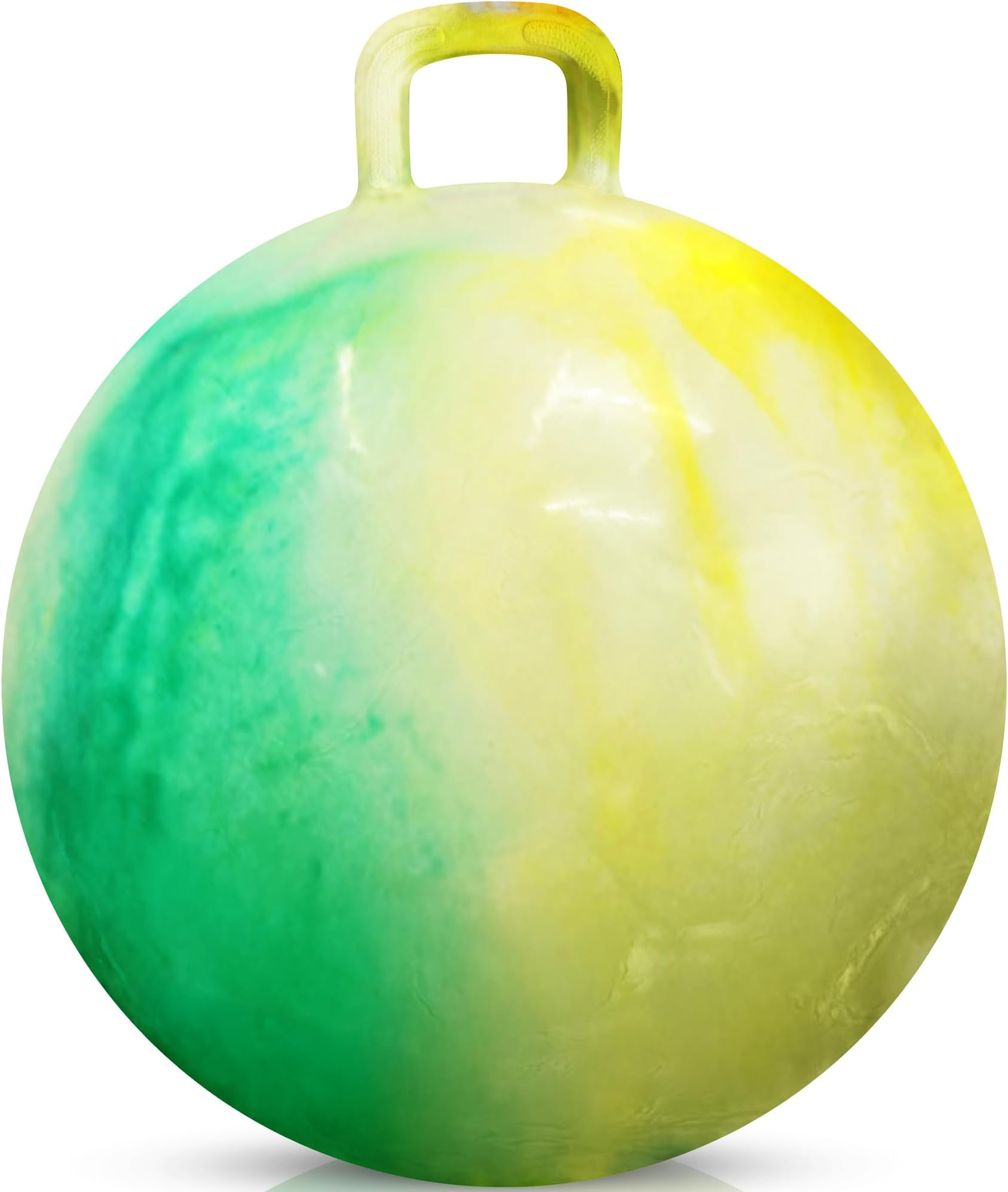 Hopper Ball with Handle for Kids 22-inch (55cm) Bouncy Balls for Kids, Jumping Kangaroo Hippity Hop, Hopping Sit and Spin with Handle with Hand Pump, Marble Green & Yellow