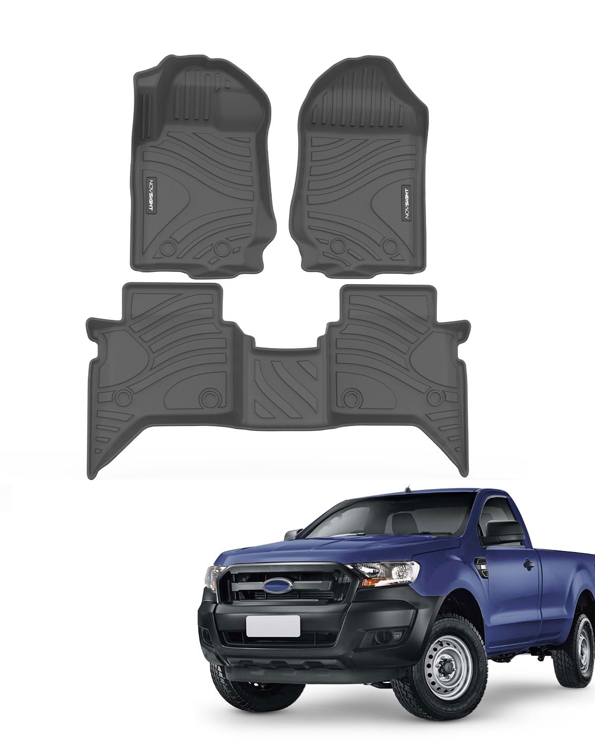 NOVSIGHT Floor Mats Fit for Ford Ranger 2022 2021 2020 2019 SuperCrew Cab, All Weather Custom Fit TPE Anti-Slip Pickup Truck Floor Liner, Front & Rear Rows Full Set Car Mats, Black