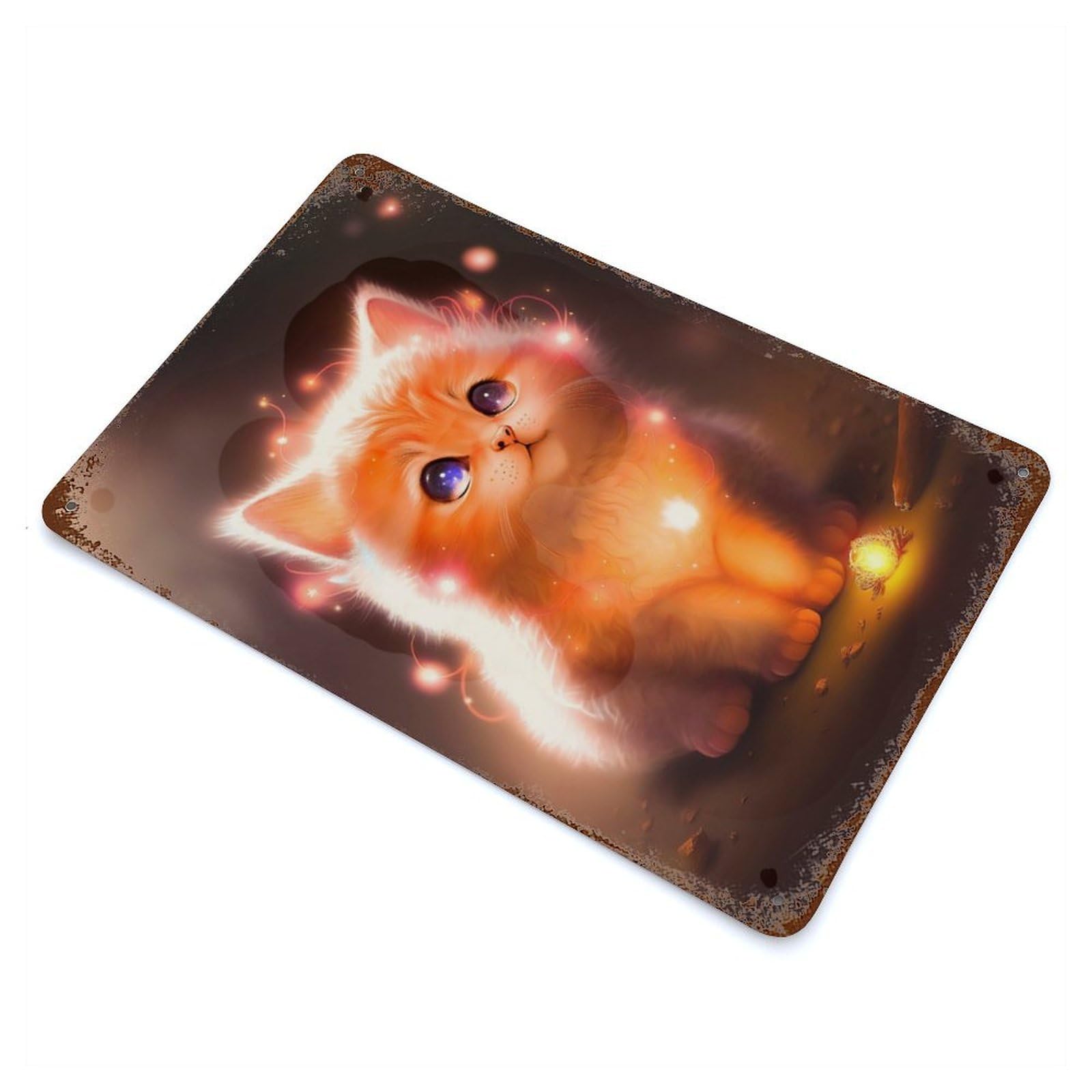 Kitty And Fireflies Vintage Rust Metal Sign 11.8"x7.9", Farmhouse Wall Decor for Garage, Pub Or Kitchen