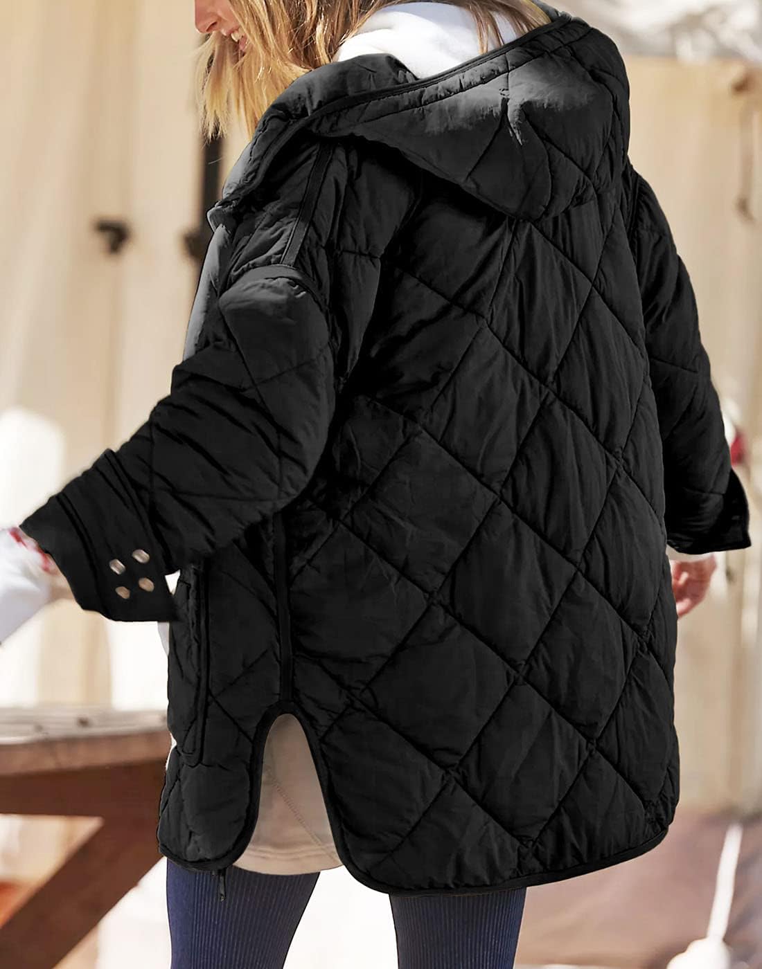 Dyexces Womens Quilted Puffer Jacket Hooded Long Sleeve Zip Up Winter Coat Lightweight Warm Jackets with Pockets - Image 3