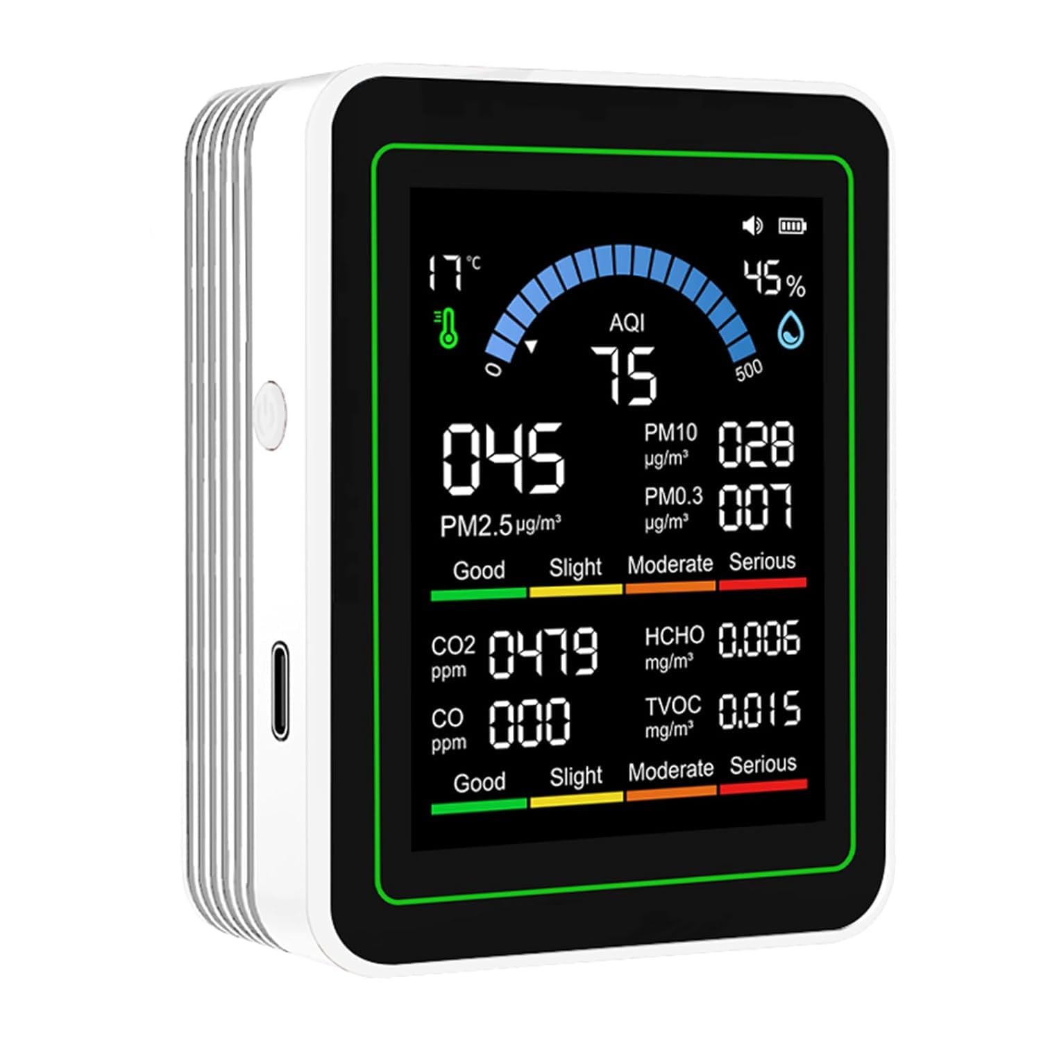 Indoor Air Quality Monitor, 10 in 1 Portable Smartair Quality Tester for CO2 | CO | TVOC | HCHO | Temp | AQI | PM0.3-10 Detection Hum for Home Cars Plants and Pets So On-image-44