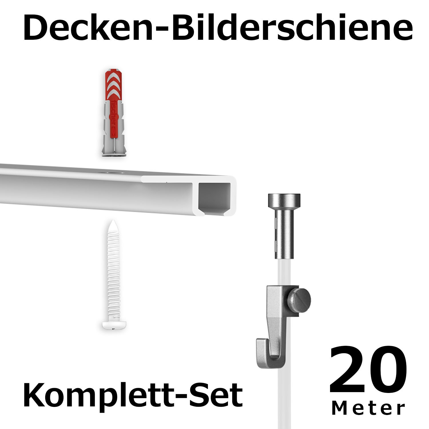 hang-it 20 Meter Deckenschienen - Galerieschienen - Bilderschienen Komplett Set 10 x 2m