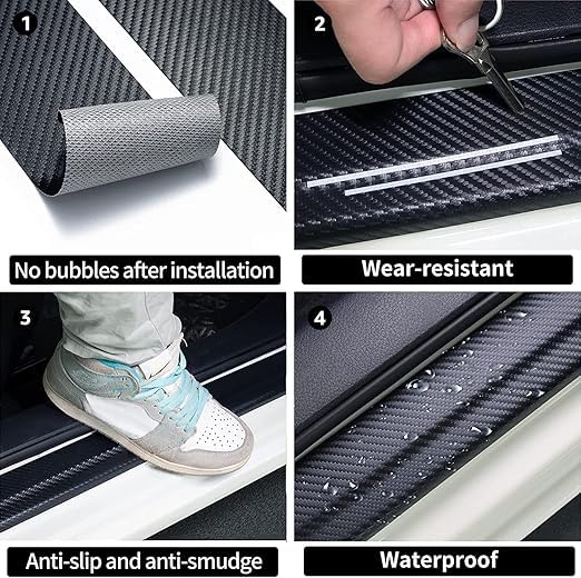 Image of Tata Sierra Door Sill Guard Protector Set of 4 | Carbon Fiber Finish Stainless Steel Door Scuff Plate | Scratch Protection Entry Guard for Tata Sierra Accessories