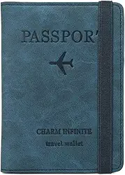 Porta-passaporte com Faixa Elástica, Carteira de Couro com Bloqueio RFID, Capa de Viagem para Passaporte/Crédito/Embarque/Vacinação