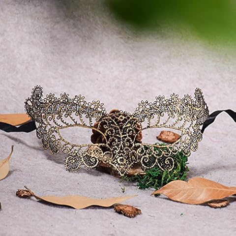 D-Rings Masquerade Costume Mask Half Face Sexy Lace Masks for Men Women Party Ball Fancy Dress Halloween Mask (Gold) Cover