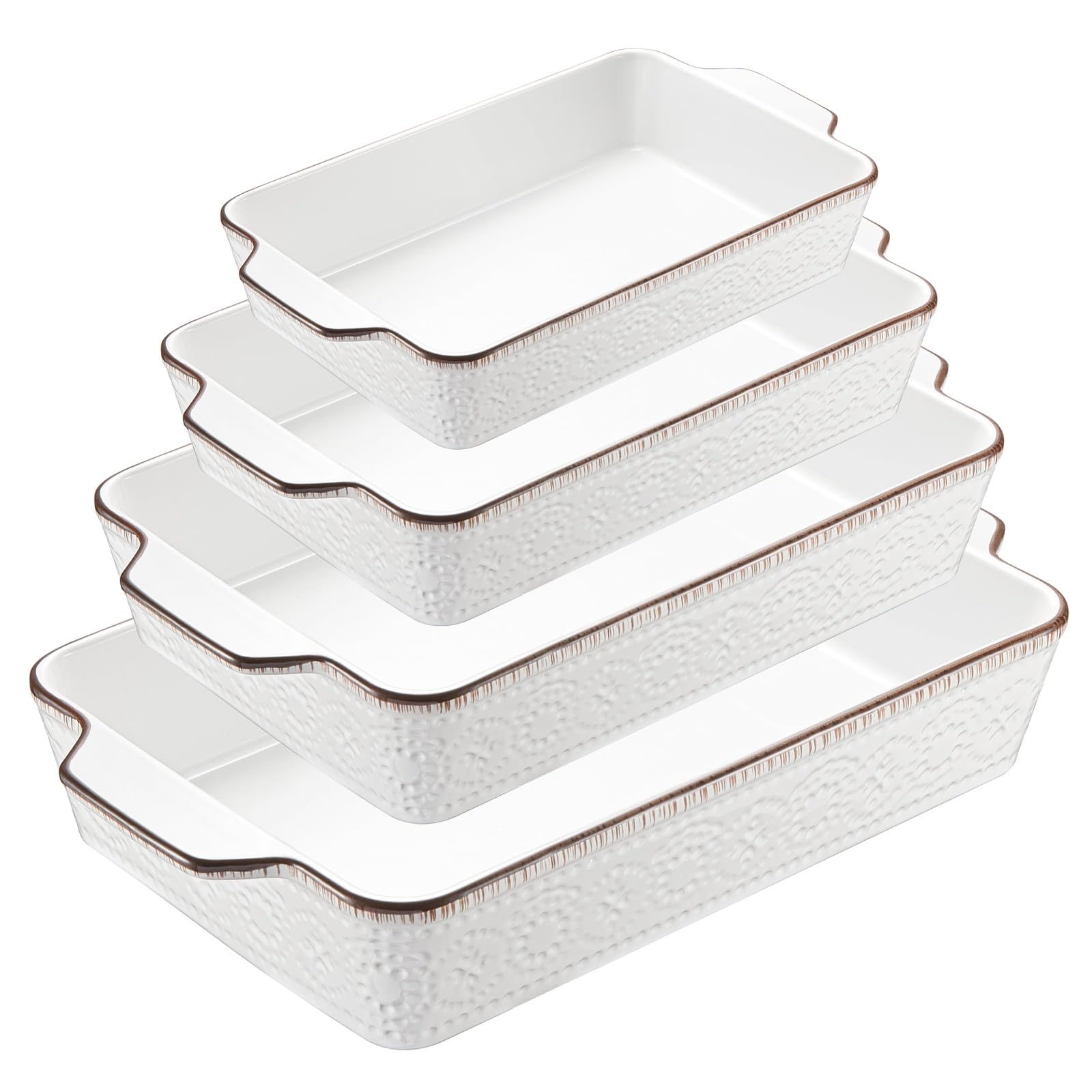 ONEMORE Zestaw 4 foremek do zapiekanek, prostokątne, ceramiczne, z uchwytami do tiramisu, lasagne, nadają się do piekarnika, kuchenki mikrofalowej, mycia w zmywarce, odporne na zarysowania, można