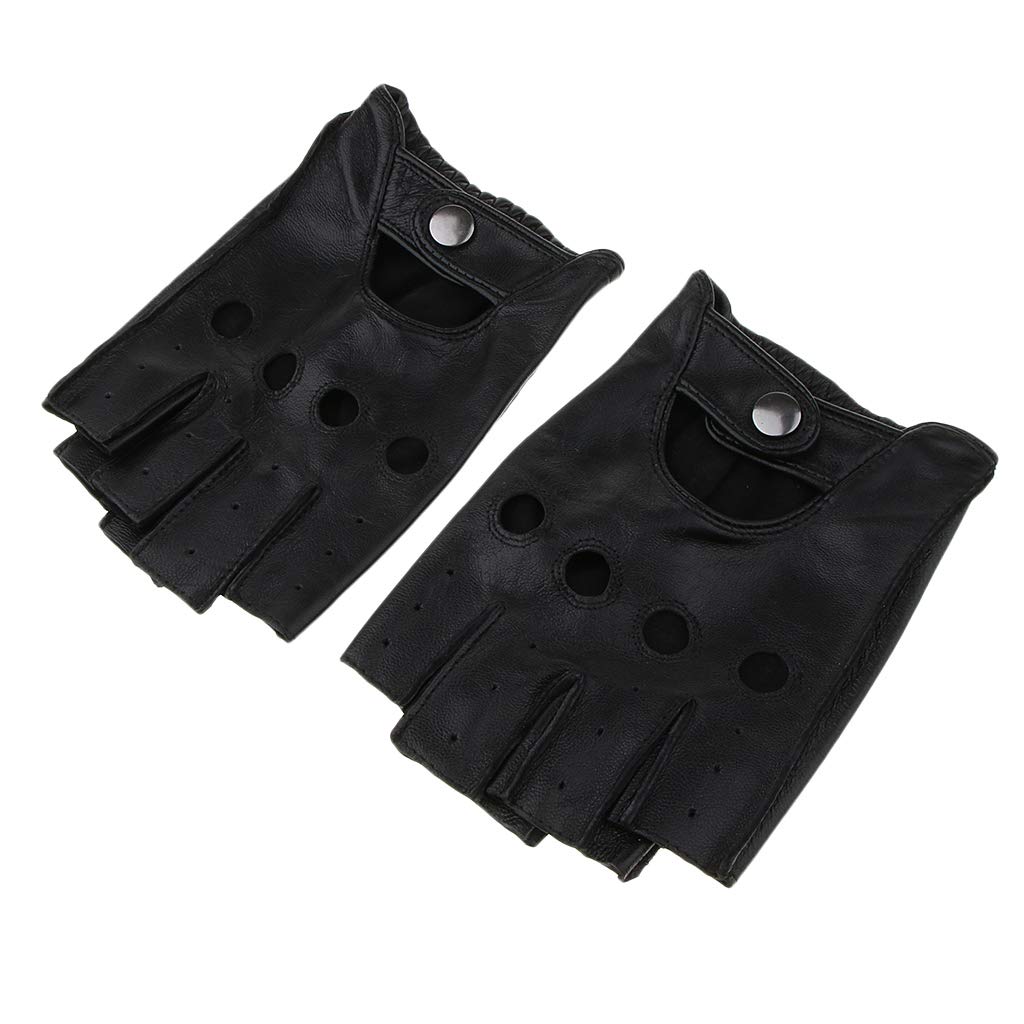 Guantes de ciclismo retro de piel sintética para hombre, sin dedos, 2XL, botón negro