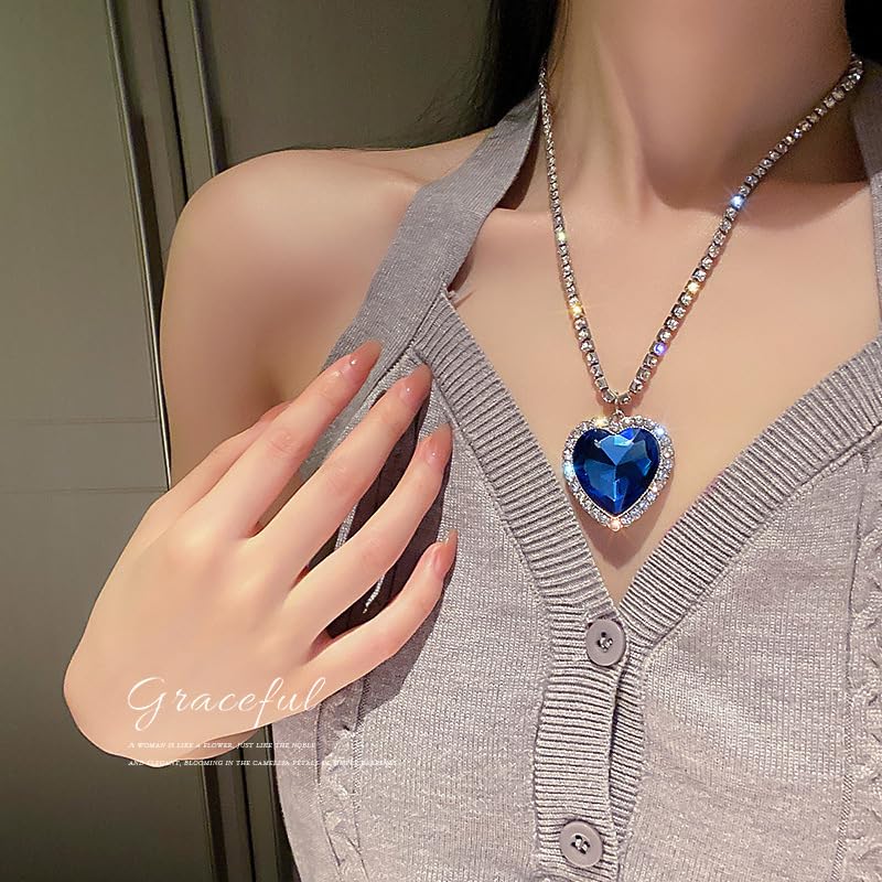 Titanic Heart The Ocean Simulated Blue Sapphire, Silver Necklace Pendants Jewelry Titanic Jewelry Gifts for Woman4