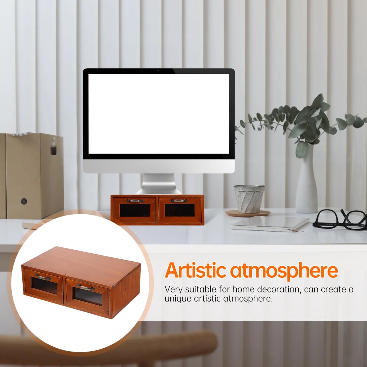 BESPORTBLE de en Marrón Sintético Pequeño para Tamaño Decoración para Práctico Elevador Monitor Cajón Organizador de Almacenamiento Material Oficina del Hogar