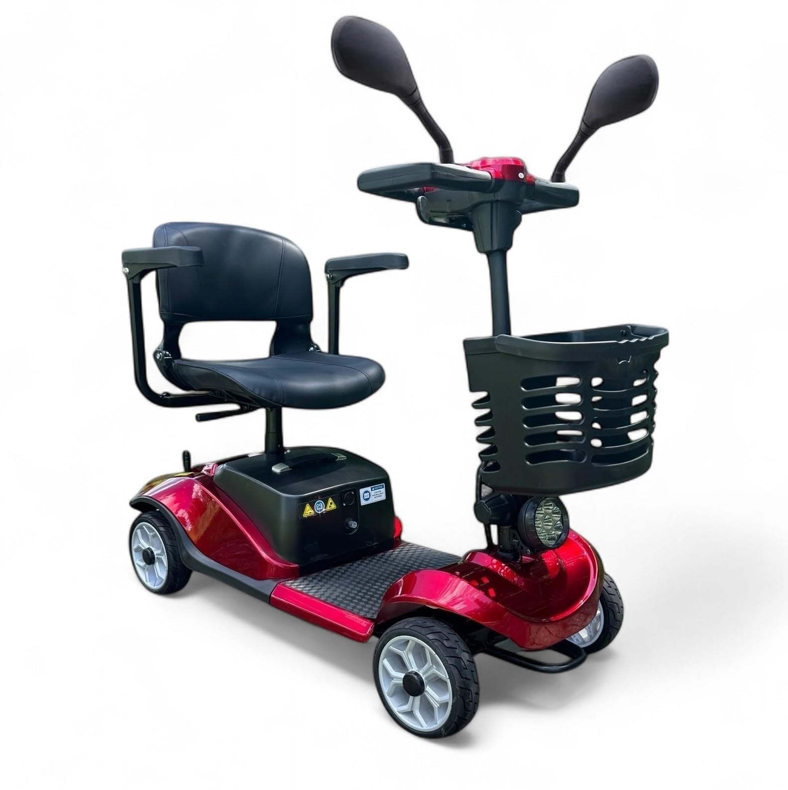 Scooter de movilidad eléctrico de 4 ruedas para personas mayores y adultos, compacto para viajes, con faro LED y cesta desmontable