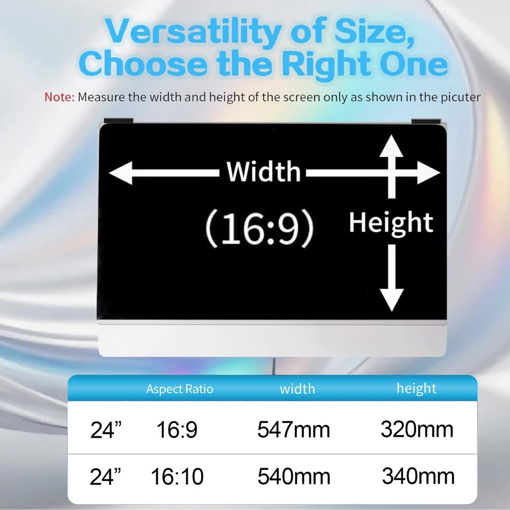 24 Inch Computer Privacy Screen Filter, Removable Hanging Screen Protector, Anti Spy Anti Scratch Anti Glare Blue Light for Widescreen Monitors,24in(16:10)