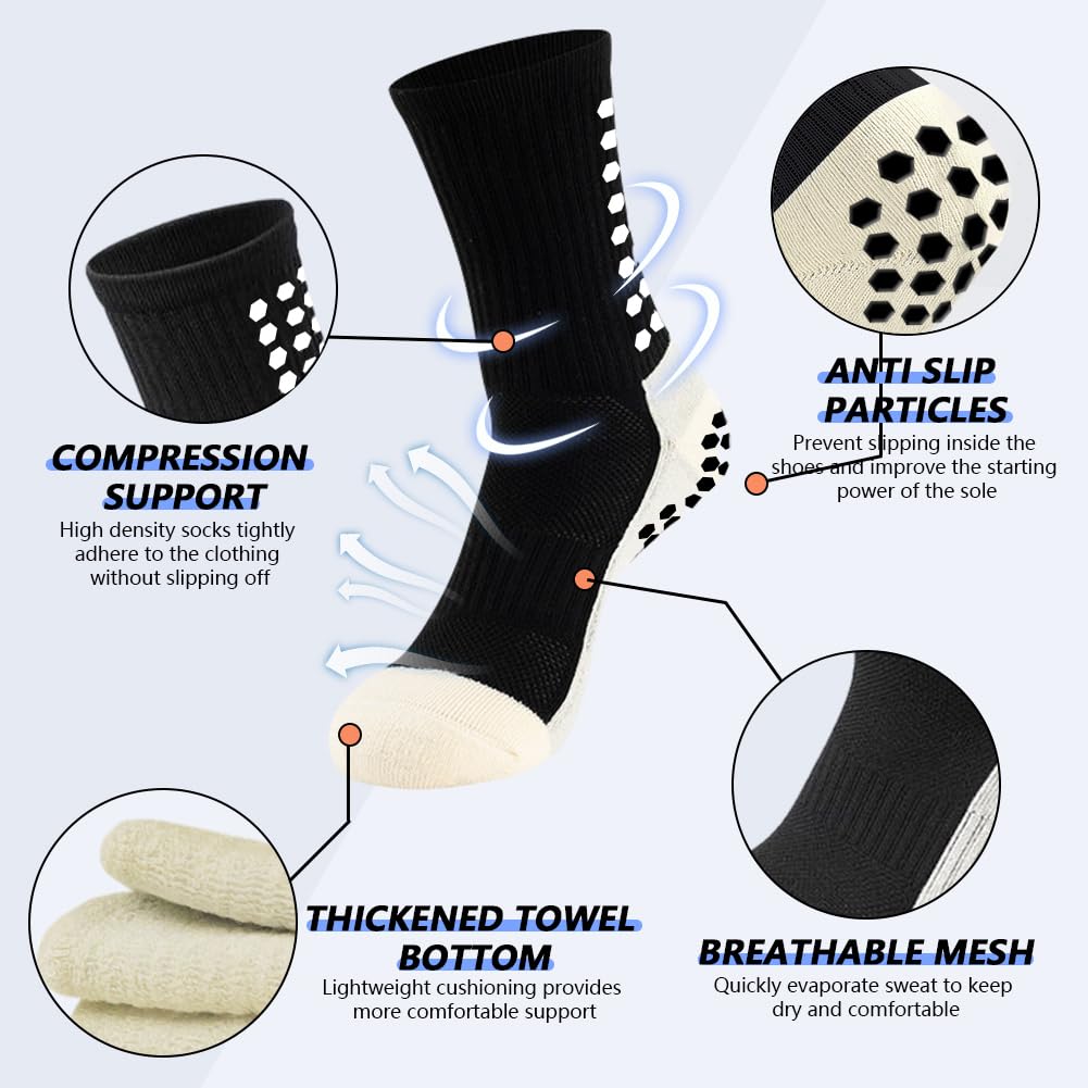 2 pares de calcetines de fútbol con agarre para hombre, 2 pares de espinilleras con 1 paquete de espinilleras y 4 correas de espinilla, juego de fútbol de 9 piezas (negro)