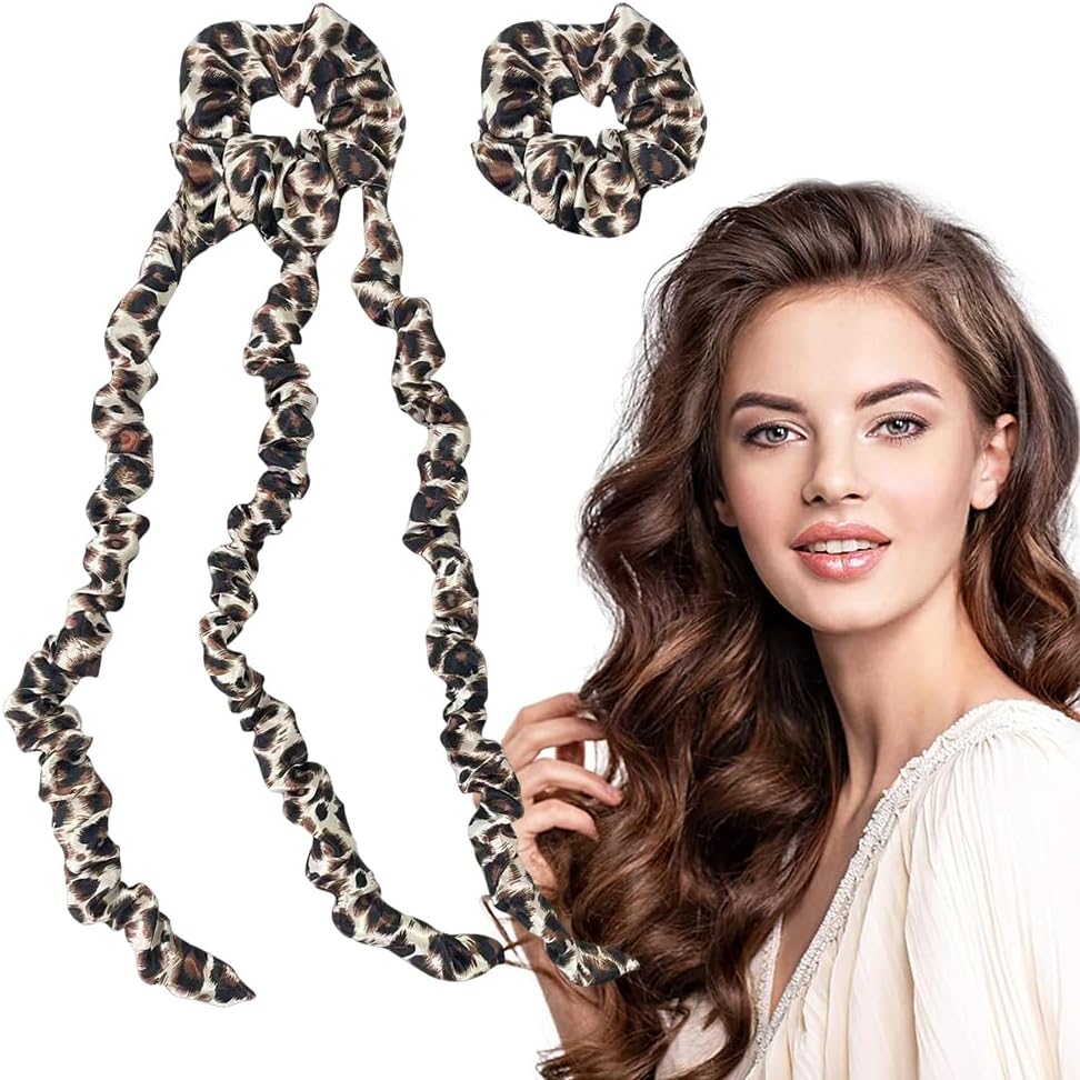 Goodern 2Pcs Jellyfish Shaped Heatless Curler,Satin Hair Curling Rod Headband with Magic Hair Tie for Overnight Hairstyle,Lazy Hair Curler DIY Hair Waver Hair Curling Kit for Natural Waves-Leopard