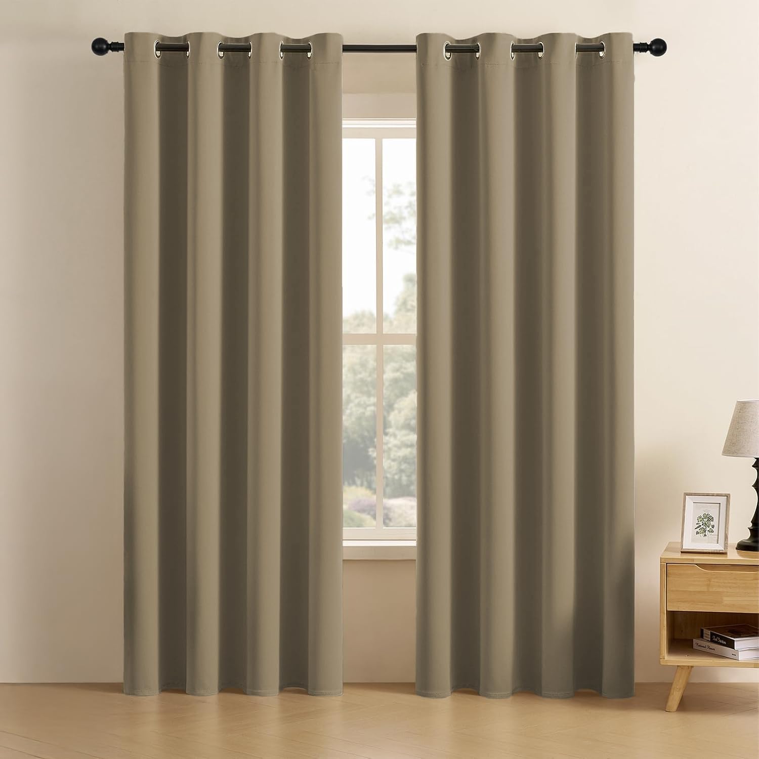 LINENWALAS 100% True Blackout Solid Curtains (5 Feet) - Set of 2 Panels | Complete Light Block | Thermal Insulated & Noise Reducing Room Darkening Curtains for Living Room & Home Décor (Khakhi)