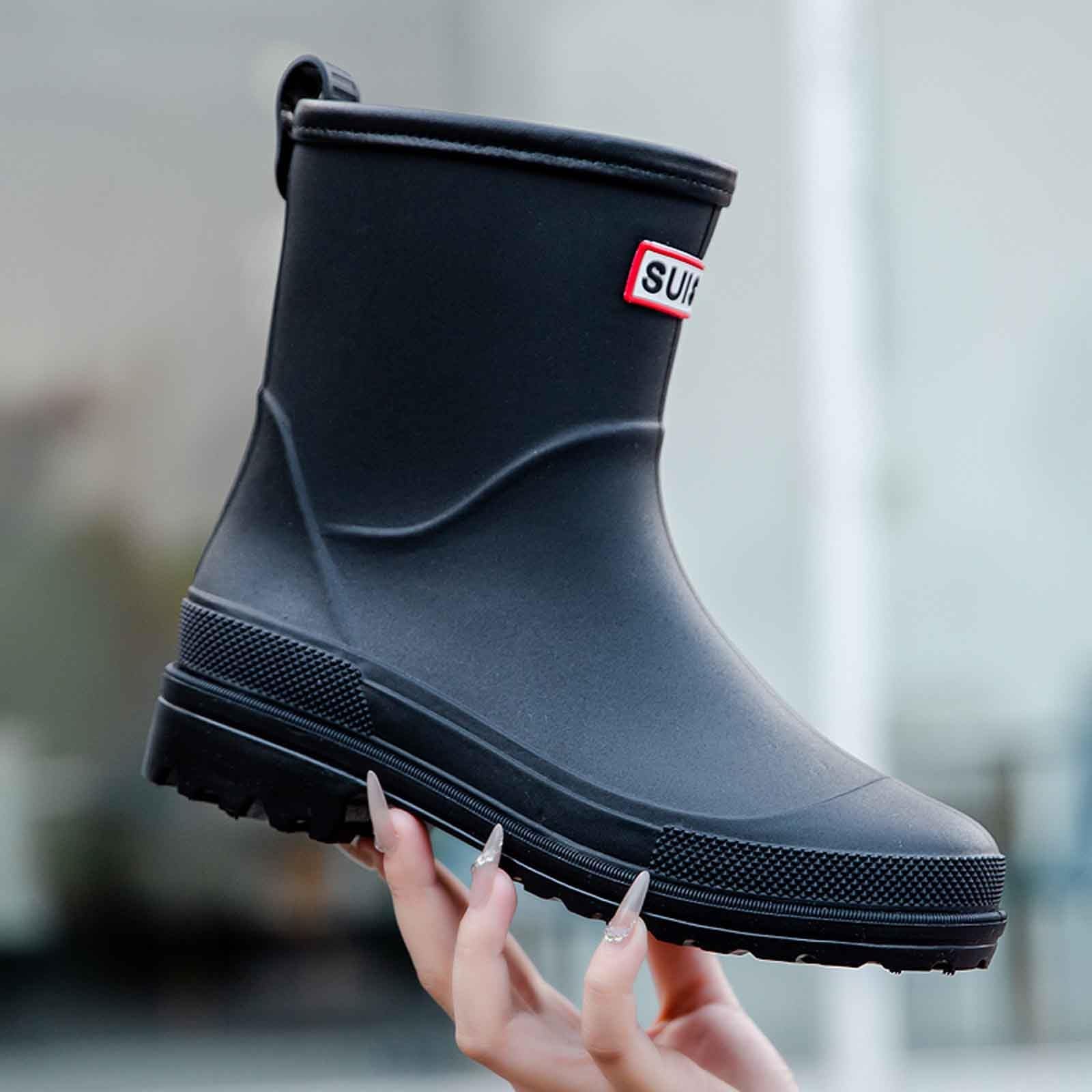 Stivali di Gomma Leggeri da Donna con Robusta Suola Antiscivolo di Gomma con Tacco Basso Antiscivolo Tronchetti Donna Altezza Stivaletti Stivali da Pioggia Leggeri e Resistenti Rain Boots