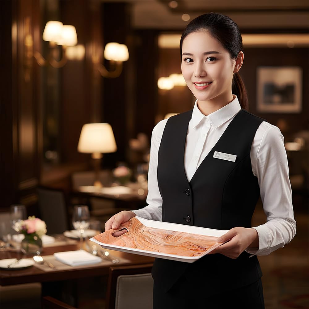 FEDOY Melamine Rectangular Serving Tray Set, Modern Black Marble Style, Large, Medium, Small. 3 Tray