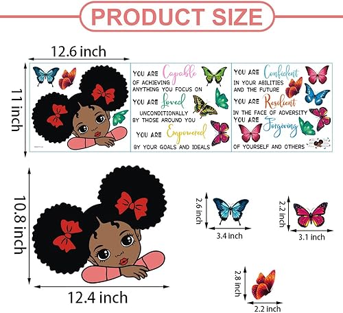 Miniatura 6 de Black Girl Magic You Are Capable Confident - Calcomanías de pared con citas inspiradoras de mariposas, color rosa Room Deor, texto motivacional para