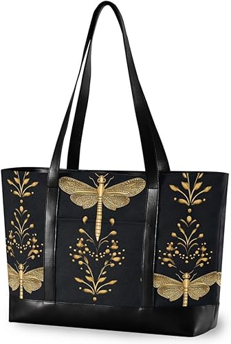 Vintage Golden Dragonfly portátil portátil bolsa 14 con cremallera profesor bolsa de mano para yoga con hombres bolso para portátil mujer