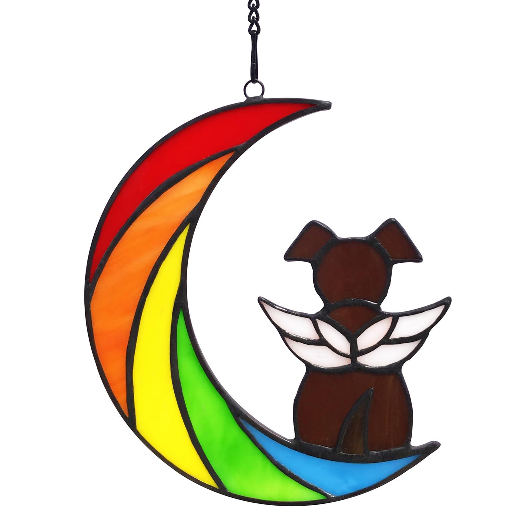 Lcensp Stained Glass Rainbow Bridge Brown Dog Memorial Gifts for Loss of Dog Sympathy Remembrance Suncatcher, Thoughtful Pet Loss Bereavement Gifts in Memory of Pet Passing Away Window Hanging.