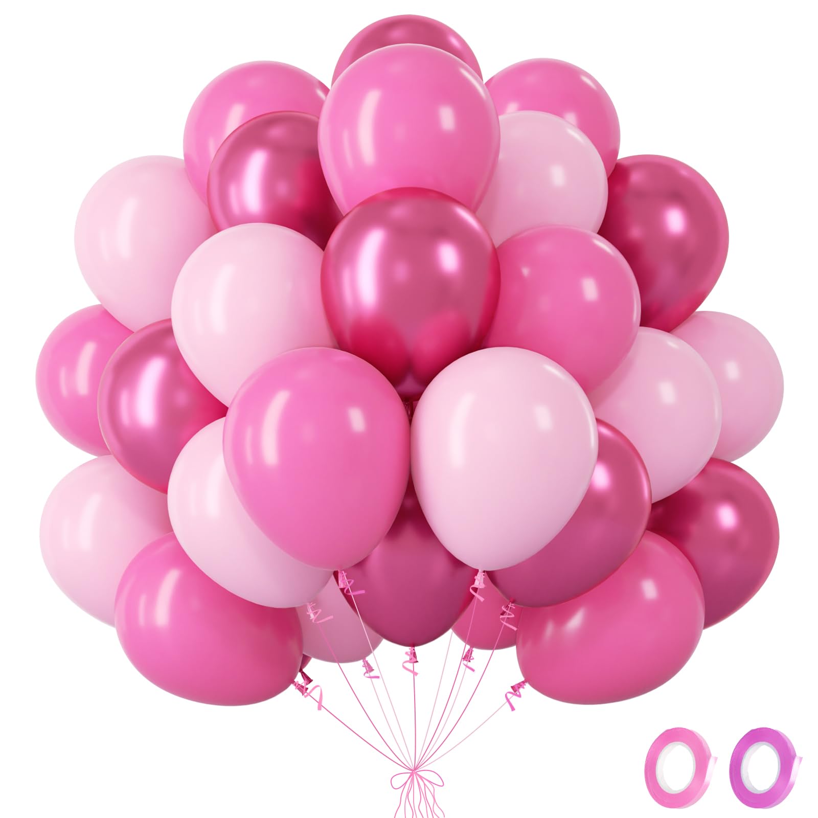Pink Balloons, 60Pcs Hot Pink Balloons with Metallic Rose Pink Ballons, Helium Ballons for Pink Birthday Decorations Baby Shower Bridal Shower Wedding Gender Reveal Carnival Princess Party Deco,12Inch