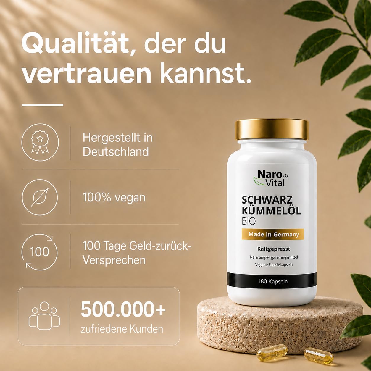 Schwarzkümmelöl Kapseln Bio Kaltgepresst & Naturbelassen - 180 vegane Schwarzkümmel Kapseln Hochdosiert - 1000mg Ägyptisches Schwarzkümmelöl pro Tagesdosis - Black Seeds Oil