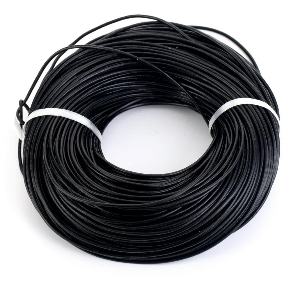 Genuine Round Leather String Cord, Cowhide Leather Round Cord Multicolor 1-3mm 5m For DIY Jewelry Making(Black,1mmX 5M)